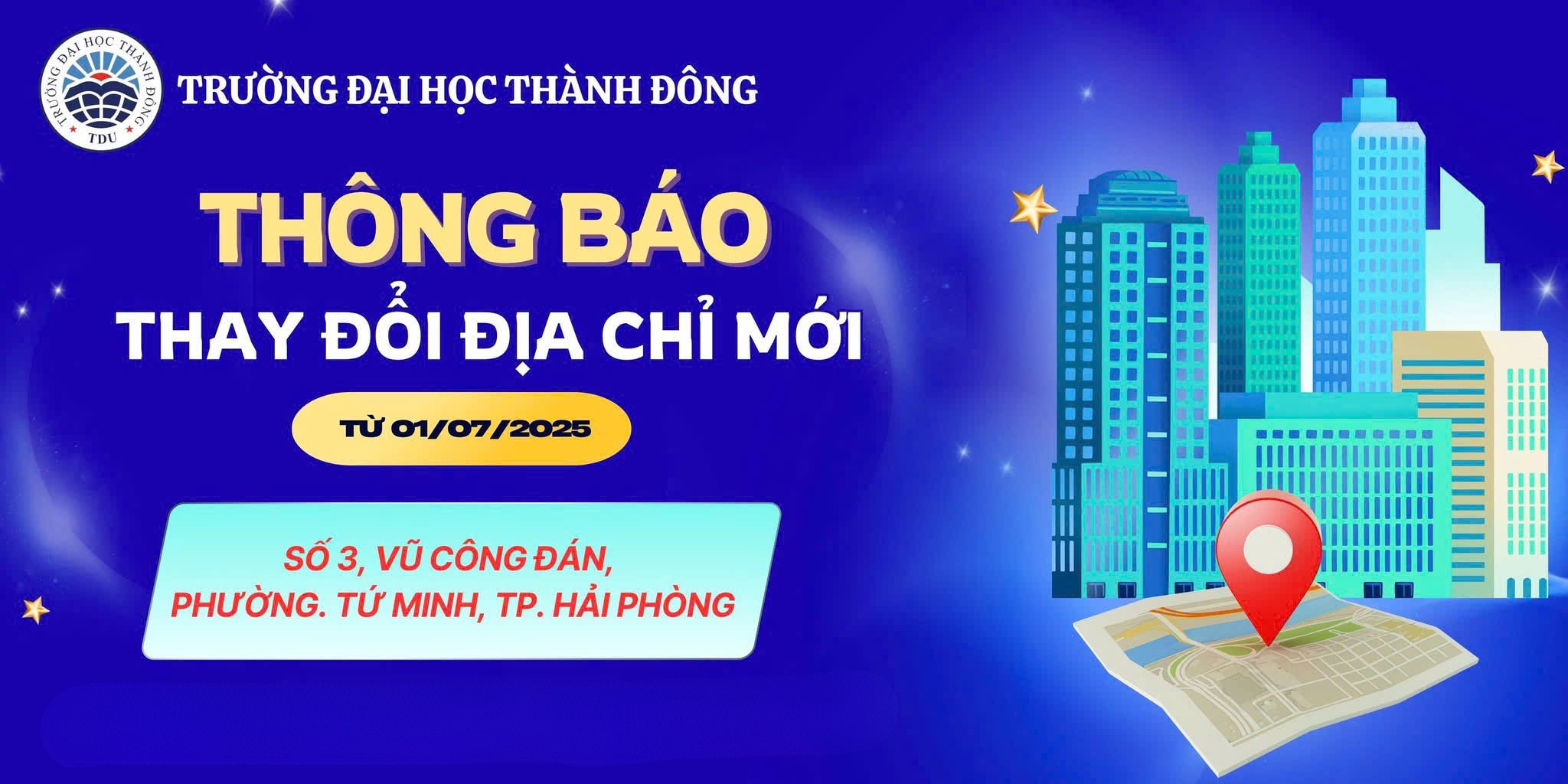 Thông báo thay đổi địa chỉ Trường Đại học Thành Đông sau khi sáp nhập trực thuộc Thành phố Hải Phòng